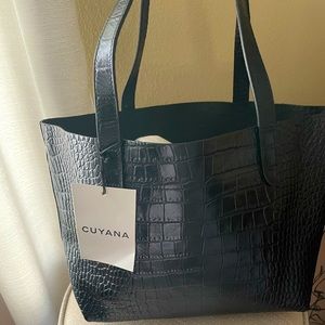 Cuyana small structured croc embossed leather tote
